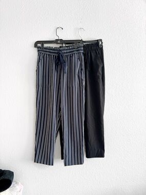 Zara pull on pants Navy Blue Striped and black Crop Pants Size XS- set of 2